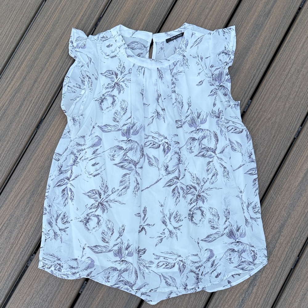 Doe & Rae White and Purple Floral Top
